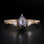 Pear Cut Salt & Pepper Diamond Three Stone Ring With Pavé Crossover Shank