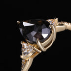 Pear Cut Salt & Pepper Diamond Three Stone Ring With Pavé Crossover Shank