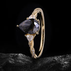 Pear Cut Salt & Pepper Diamond Three Stone Ring With Pavé Crossover Shank