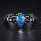 Pear Cut Synthetic Black Opal Gothic Bat Wing Ring