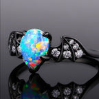 Pear Cut Synthetic Black Opal Gothic Bat Wing Ring