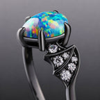 Pear Cut Synthetic Black Opal Gothic Bat Wing Ring