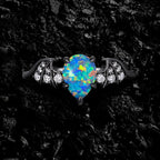 Pear Cut Synthetic Black Opal Gothic Bat Wing Ring