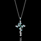 Princess Cut Lab Emerald Vine Cross Gothic Pendant Necklace