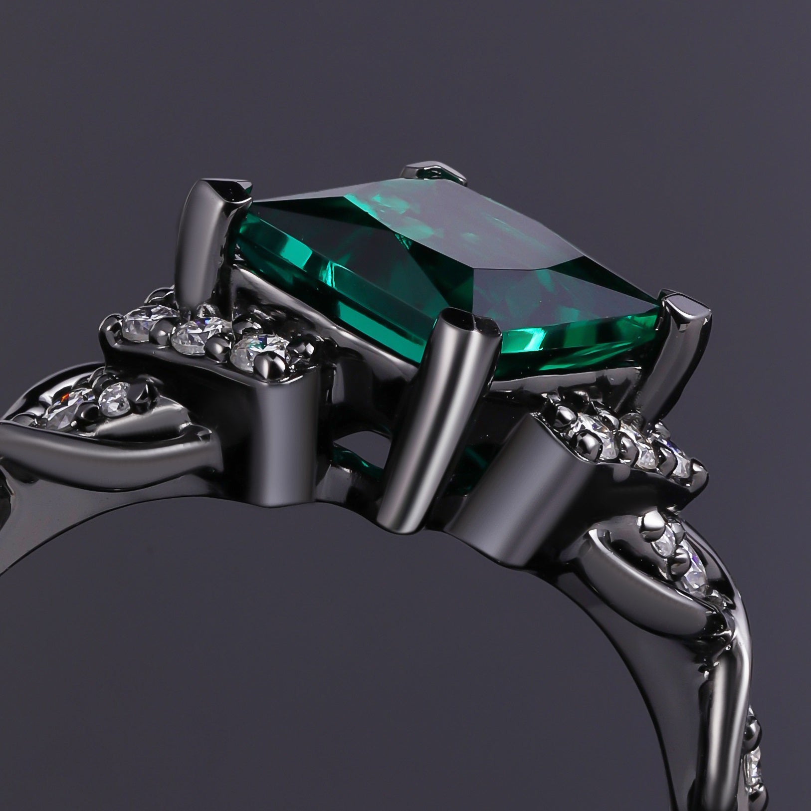 Princess Cut Lab Emerald Infinity Pavé Ring