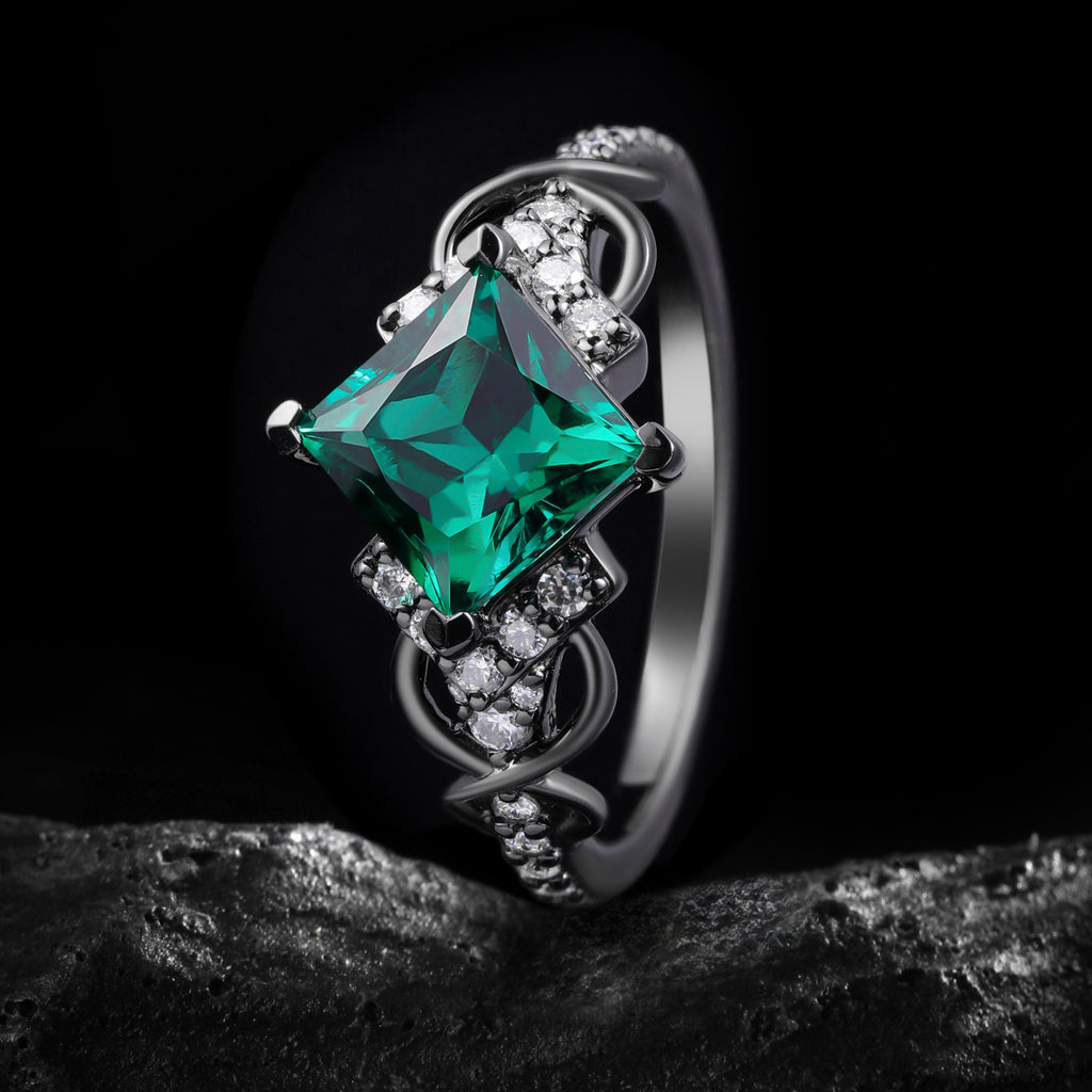 Princess Cut Lab Emerald Infinity Pavé Ring