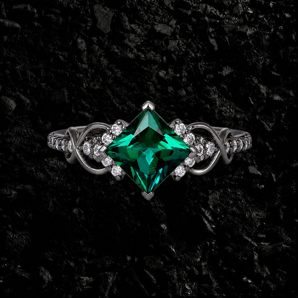 Princess Cut Lab Emerald Infinity Pavé Ring