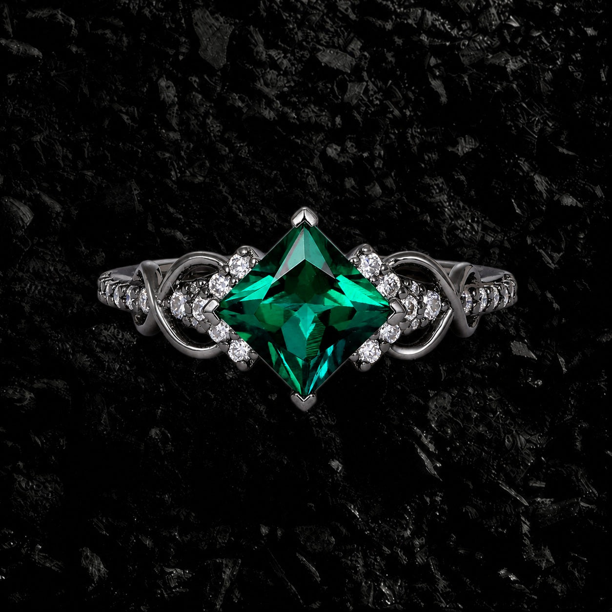 Princess Cut Lab Emerald Infinity Pavé Ring