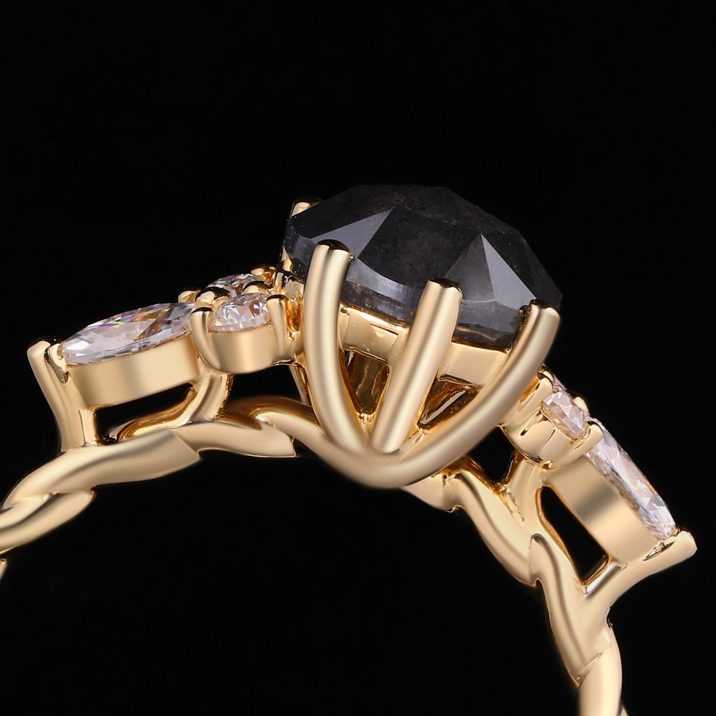 Round Cut Salt & Pepper Diamond Twisted Band Ring With Lab Diamond Accents