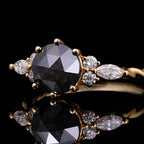 Round Cut Salt & Pepper Diamond Twisted Band Ring With Lab Diamond Accents