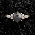 Round Cut Salt & Pepper Diamond Twisted Band Ring With Lab Diamond Accents