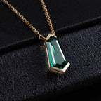 Shield Cut Lab  Emerald Geometric Pendant Necklace