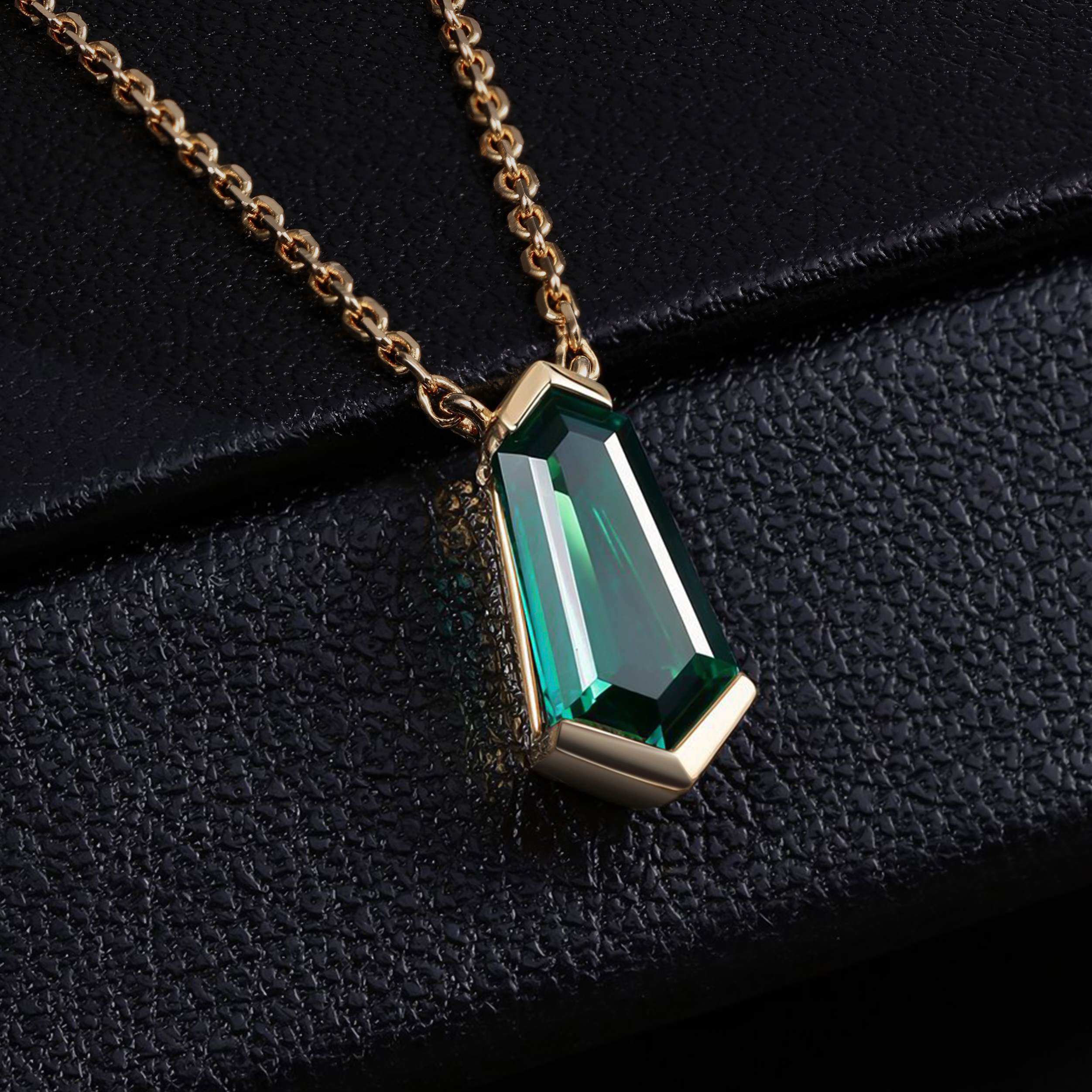 Shield Cut Lab  Emerald Geometric Pendant Necklace