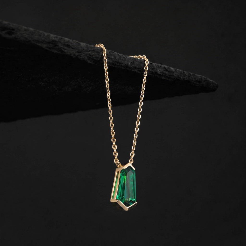 Shield Cut Lab  Emerald Geometric Pendant Necklace