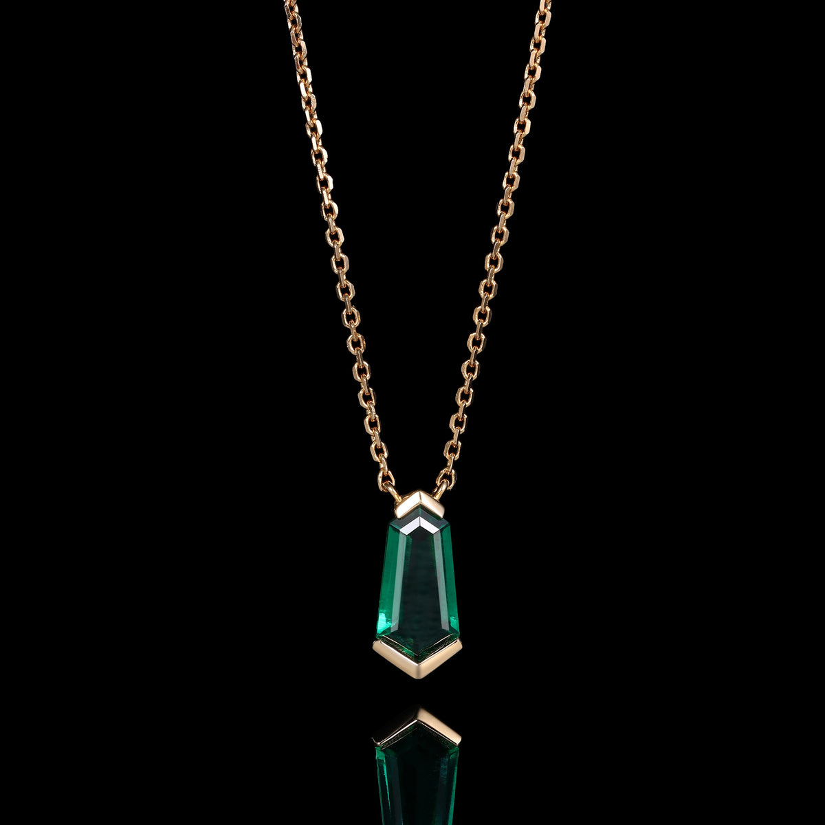 Shield Cut Lab  Emerald Geometric Pendant Necklace