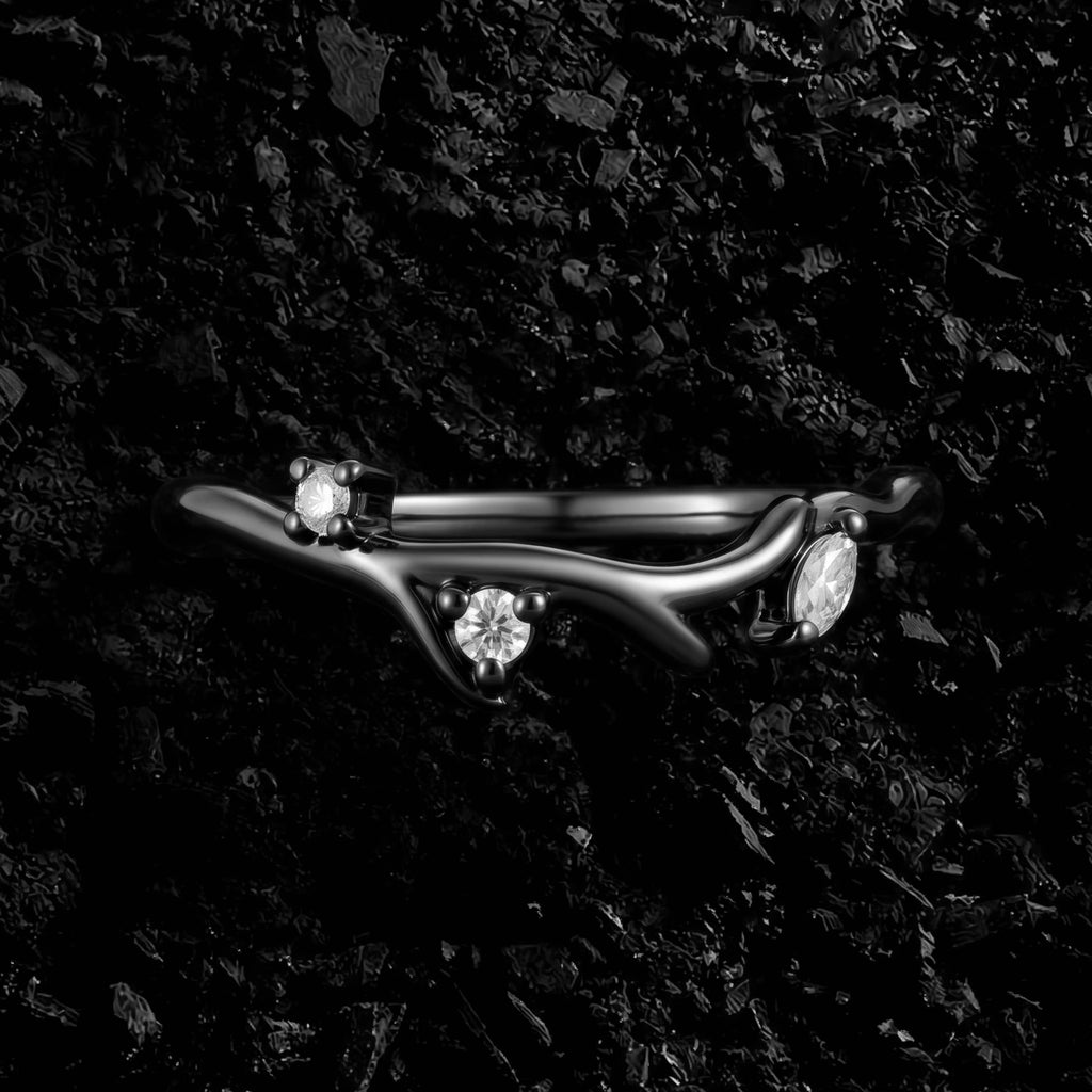 Lab Diamond Curved Band Blackthorn Gothic Stacking Ring