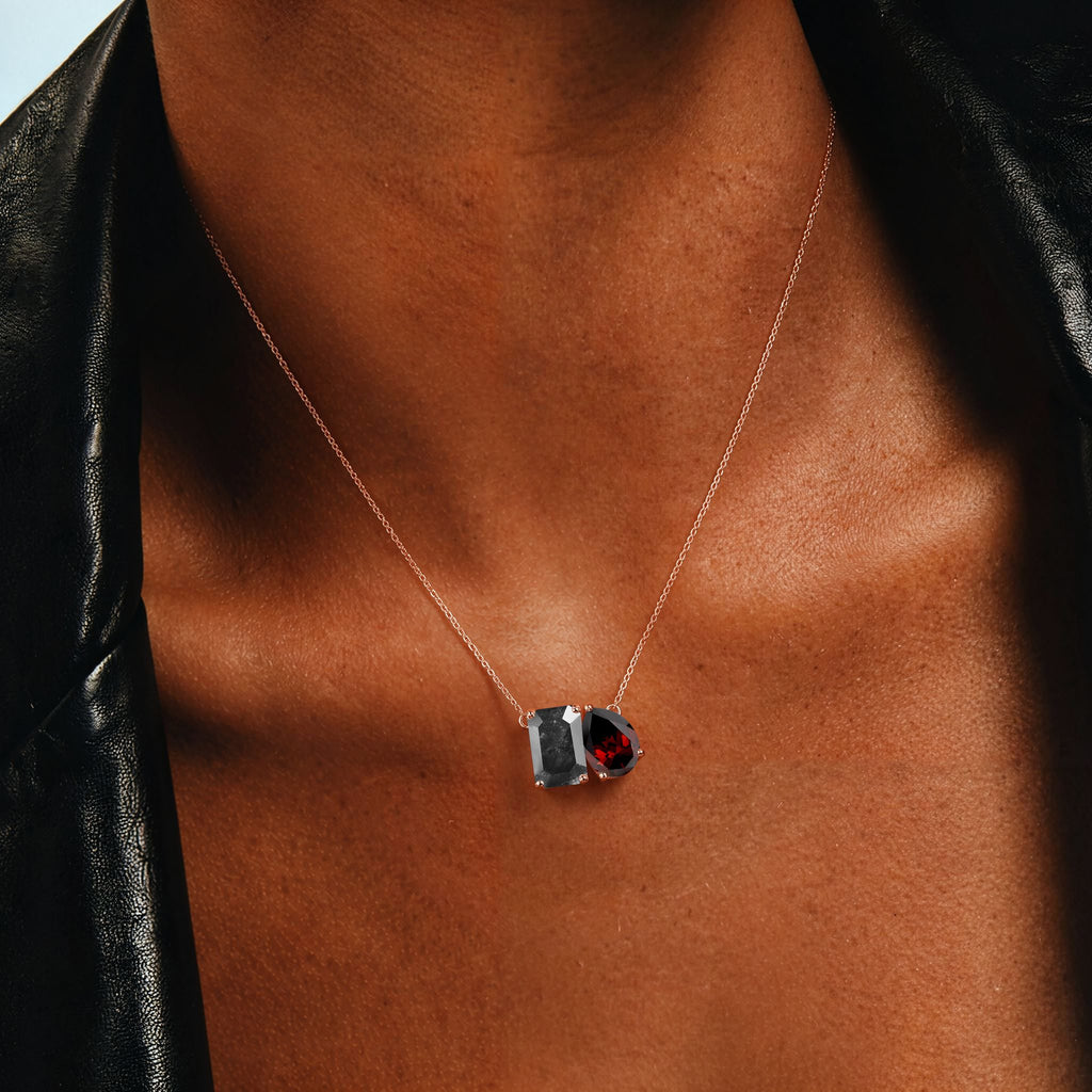 Salt & Pepper Diamond & Garnet Toi Et Moi Necklace