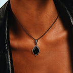 Pear Cut Black Diamond Halo Gothic Pendant Necklace