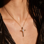 Oval Cut Gray Moissanite Vintage Cross Pendant Necklace With Lab Diamond Accents