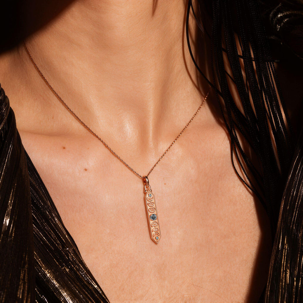 Round Cut Salt & Pepper Diamond Lunar Oracle Talisman Necklace