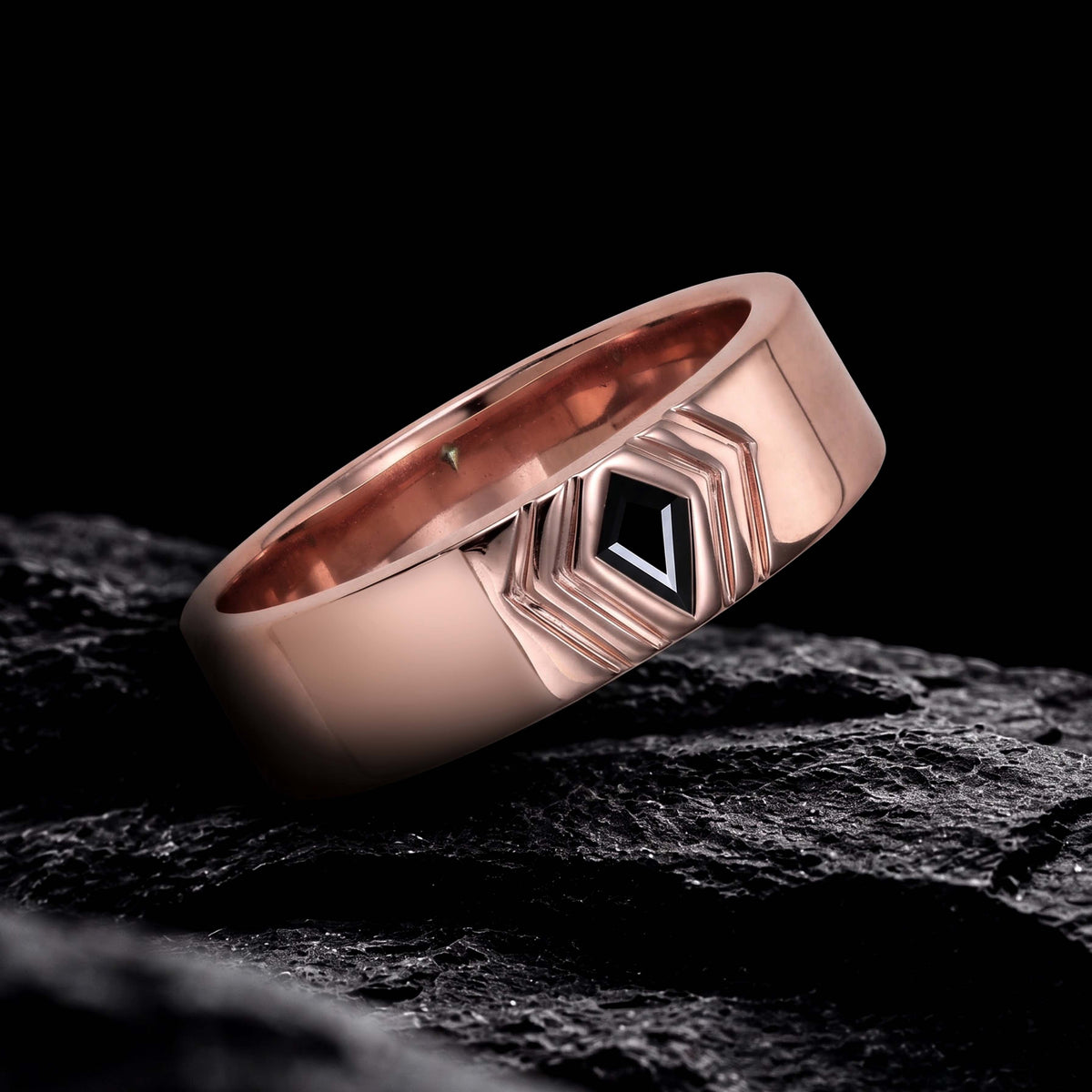 Kite Cut Black Moissanite Geometric Art Deco Band