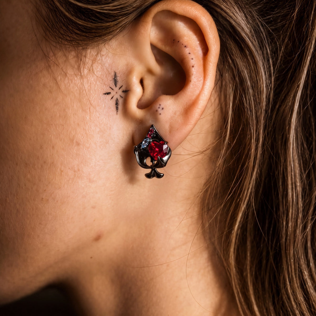 Heart Cut Lab Ruby Queen of Hearts Gothic Stud Earrings