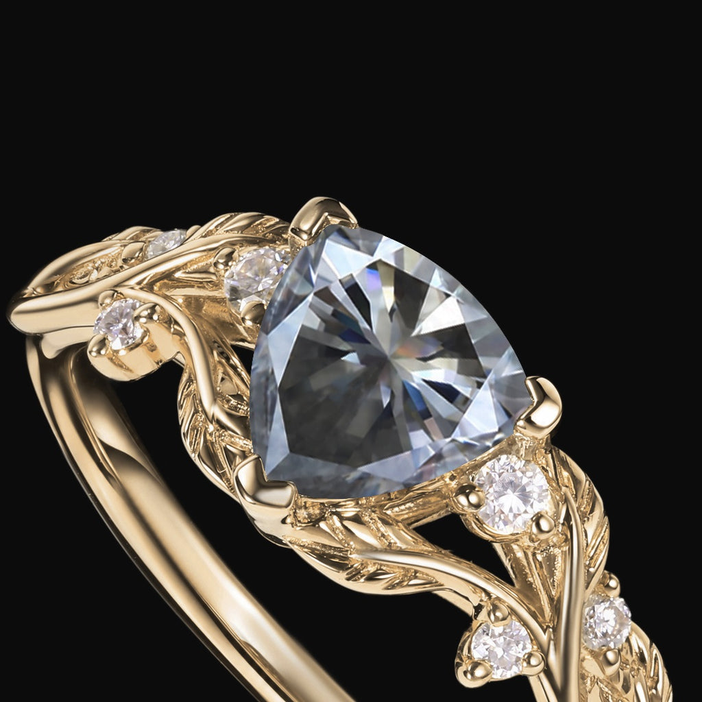 Trillion Cut Gray Moissanite Nature Inspired Ring