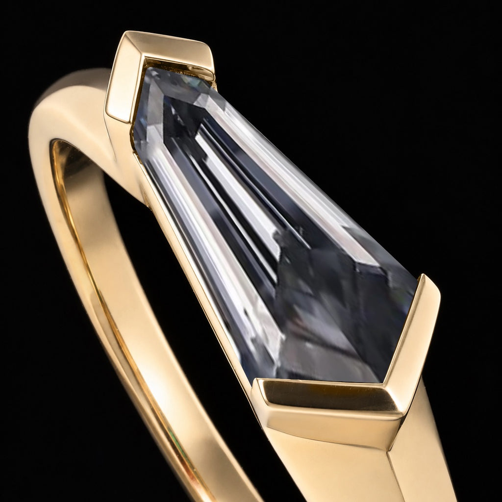East-West Shield Cut Gray Moissanite Gender Neutral Band