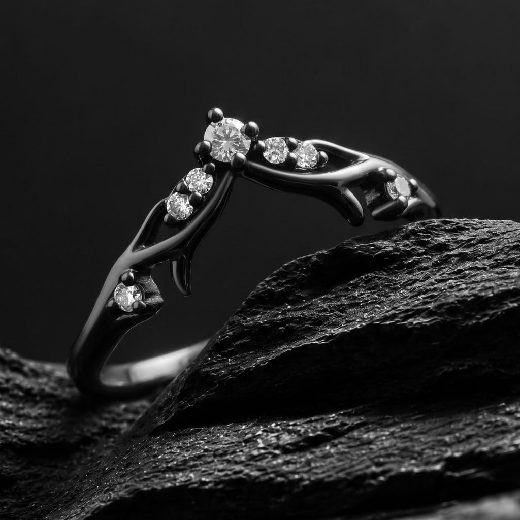 Lab Diamond Horned Crown Gothic Curved Band Ring