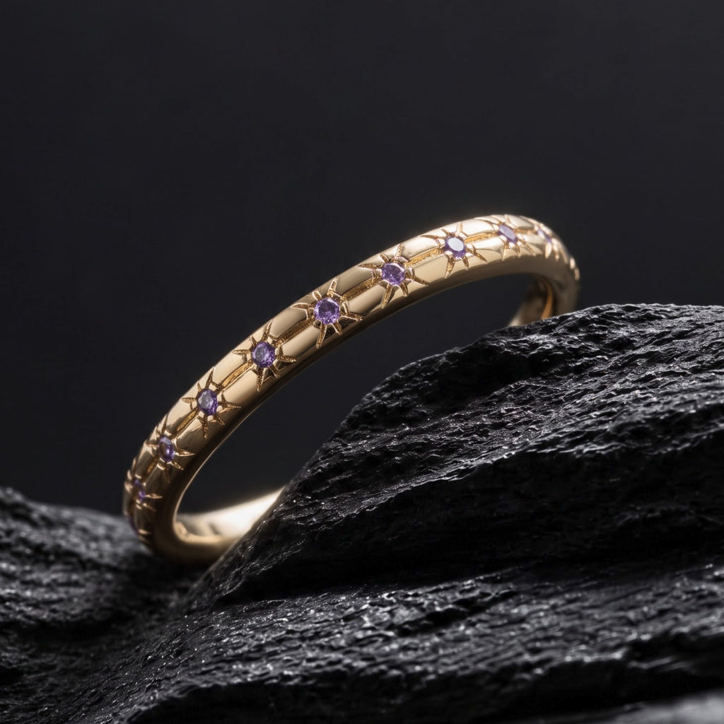 Amethyst Starburst Celestial Eternity Band Ring