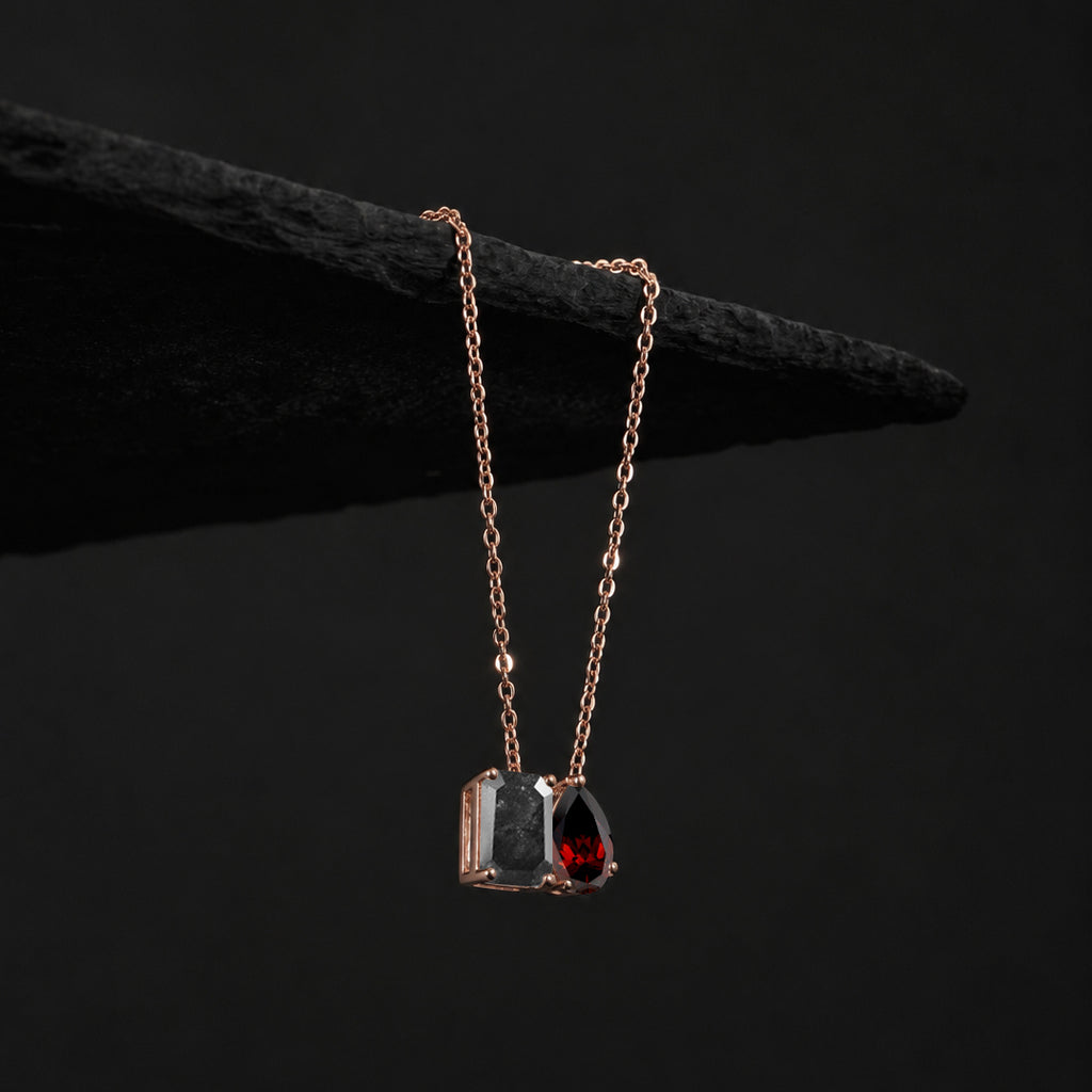 Salt & Pepper Diamond & Garnet Toi Et Moi Necklace