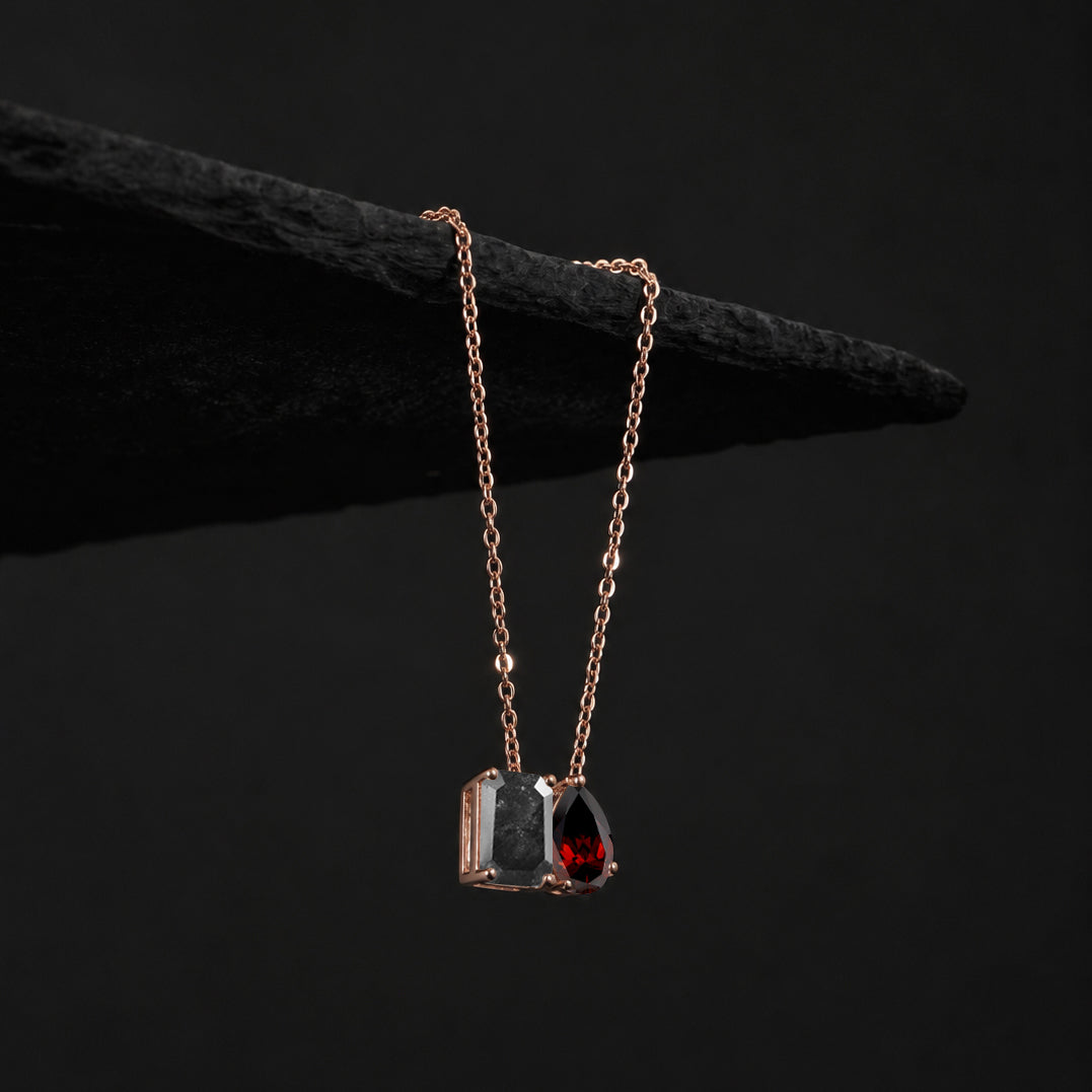 Salt & Pepper Diamond & Garnet Toi Et Moi Necklace