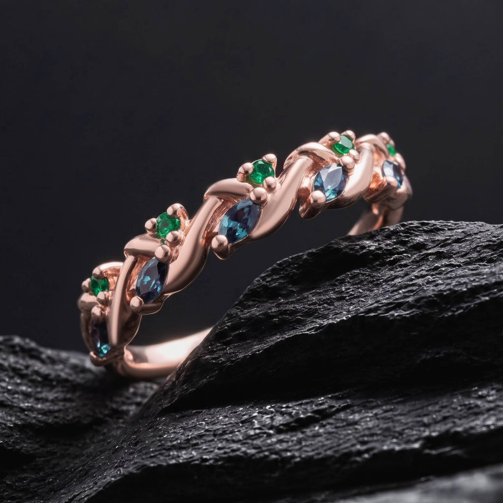 Lab Emerald & Lab Alexandrite Twisted Band Ring
