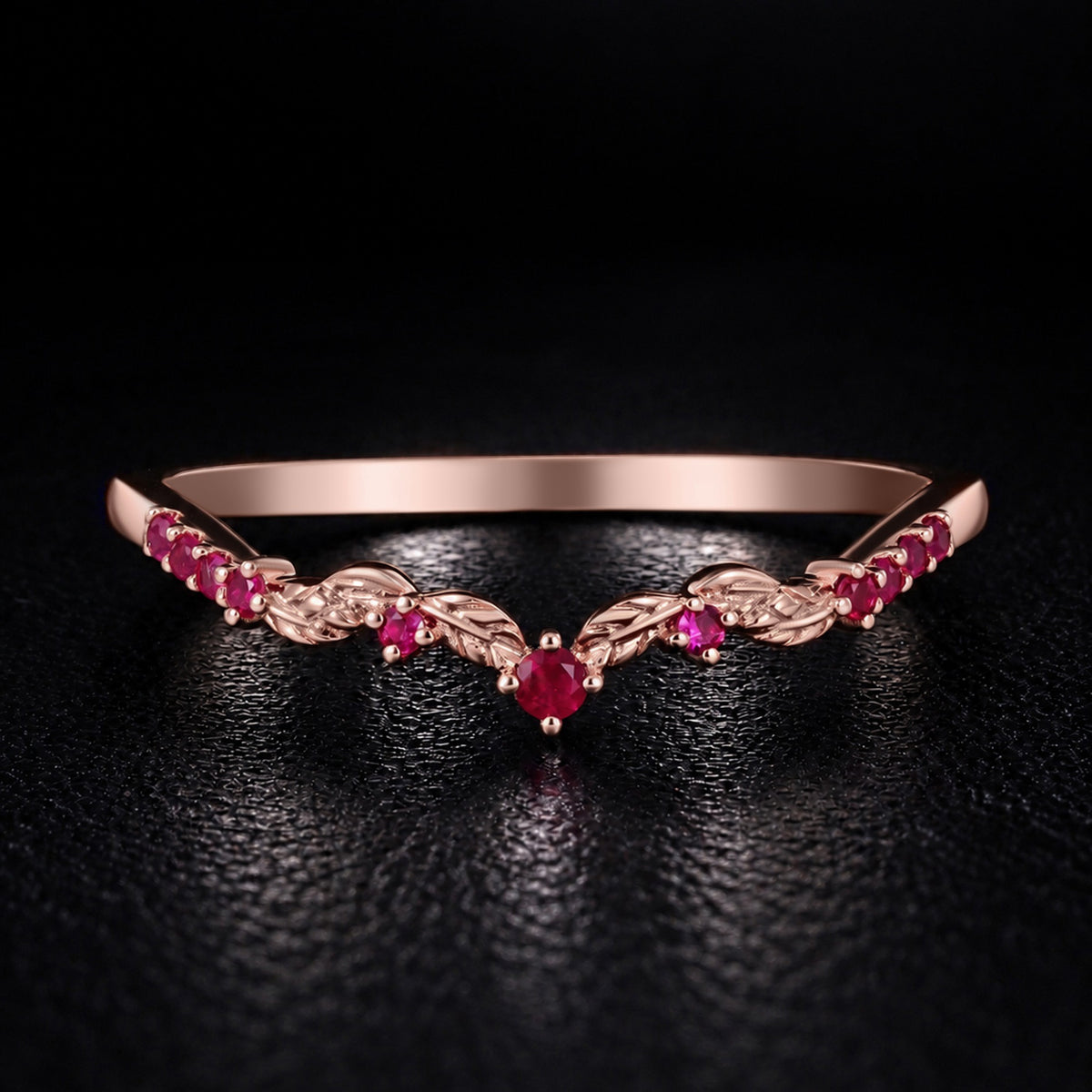 Ruby Curved Leaf Band Nature Inspired Stacking Ring