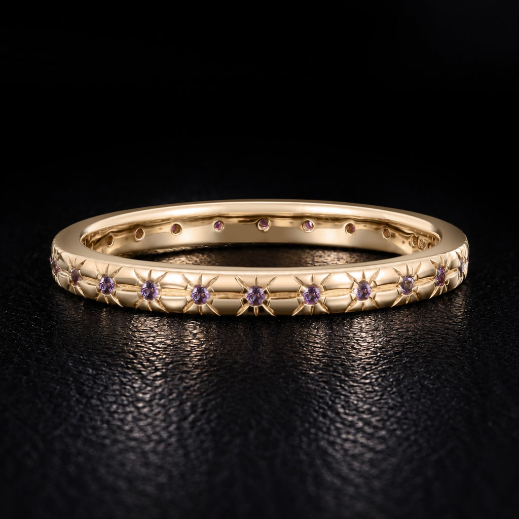 Amethyst Starburst Celestial Eternity Band Ring