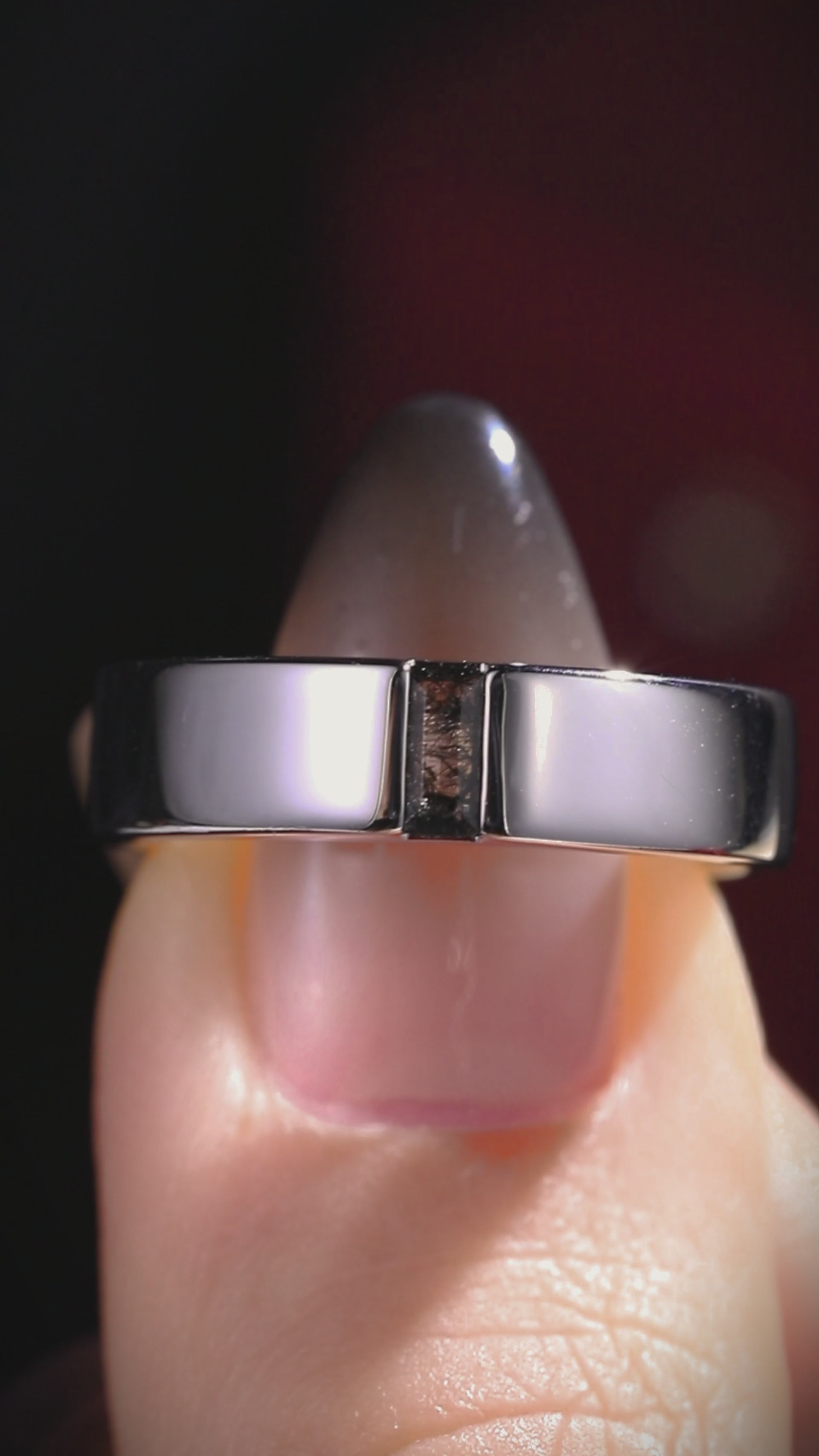 Baguette Cut Black Rutilated Quartz Gender Neutral Band
