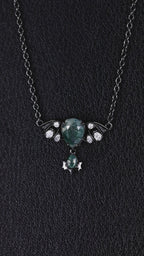 Pear Cut Moss Agate Nightwing Gothic Drop Necklace