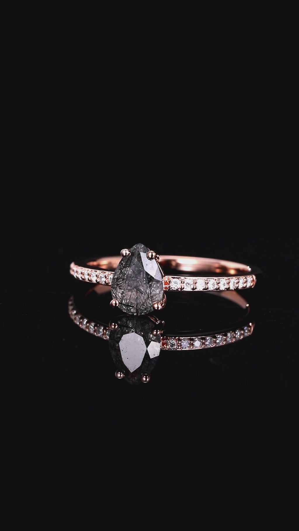 Pear Cut Black Rutilated Quartz Pavé Ring