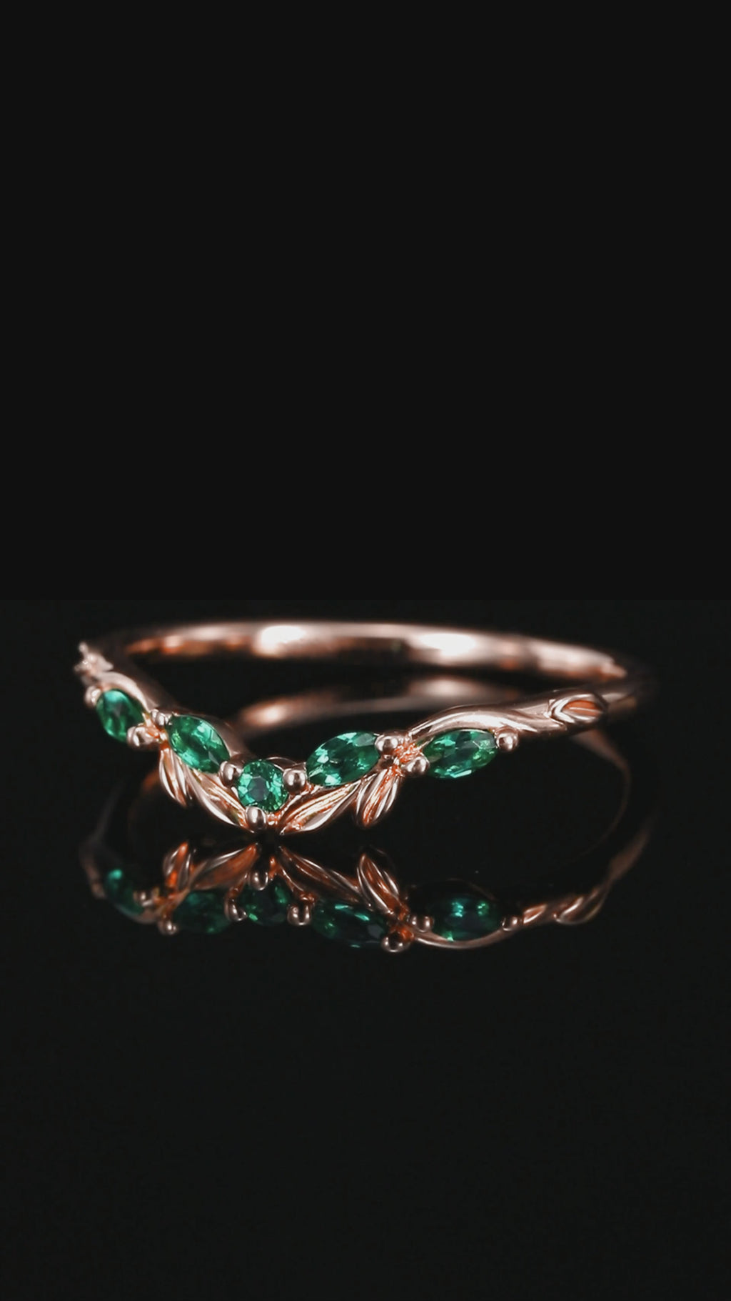 Lab Emerald Olive Leaf Nature Inspired Curved Band