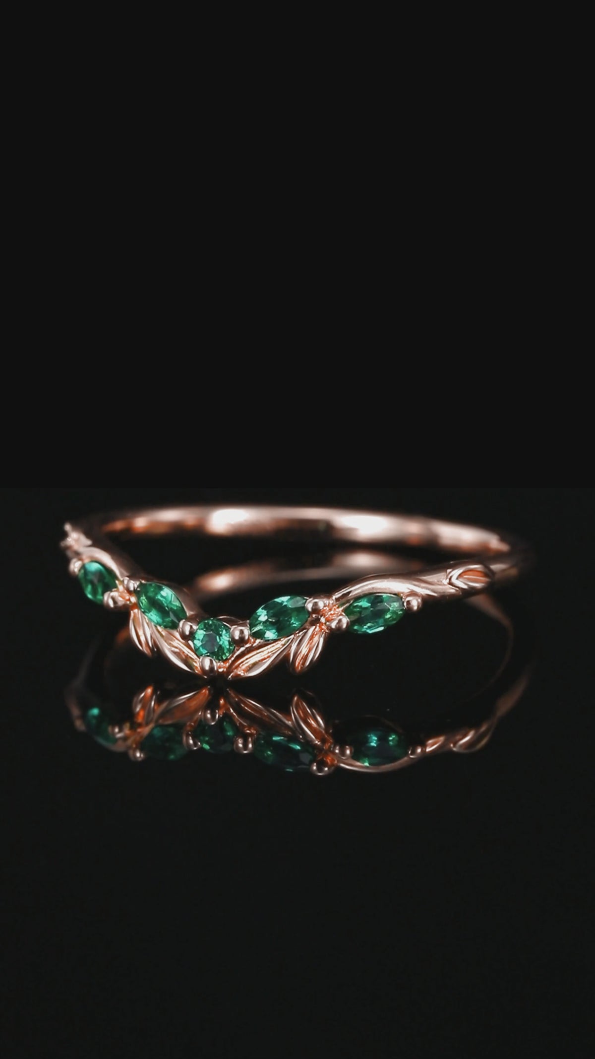 Lab Emerald Olive Leaf Nature Inspired Curved Band