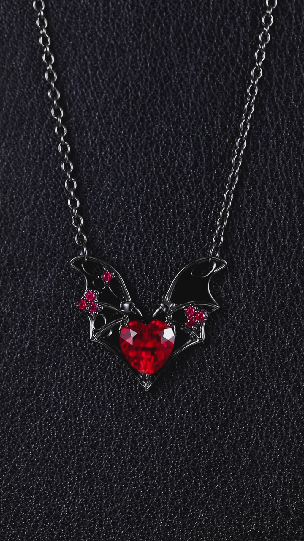 Heart Cut Lab Ruby Fallen Wings Gothic Necklace