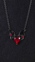 Heart Cut Lab Ruby Fallen Wings Gothic Necklace
