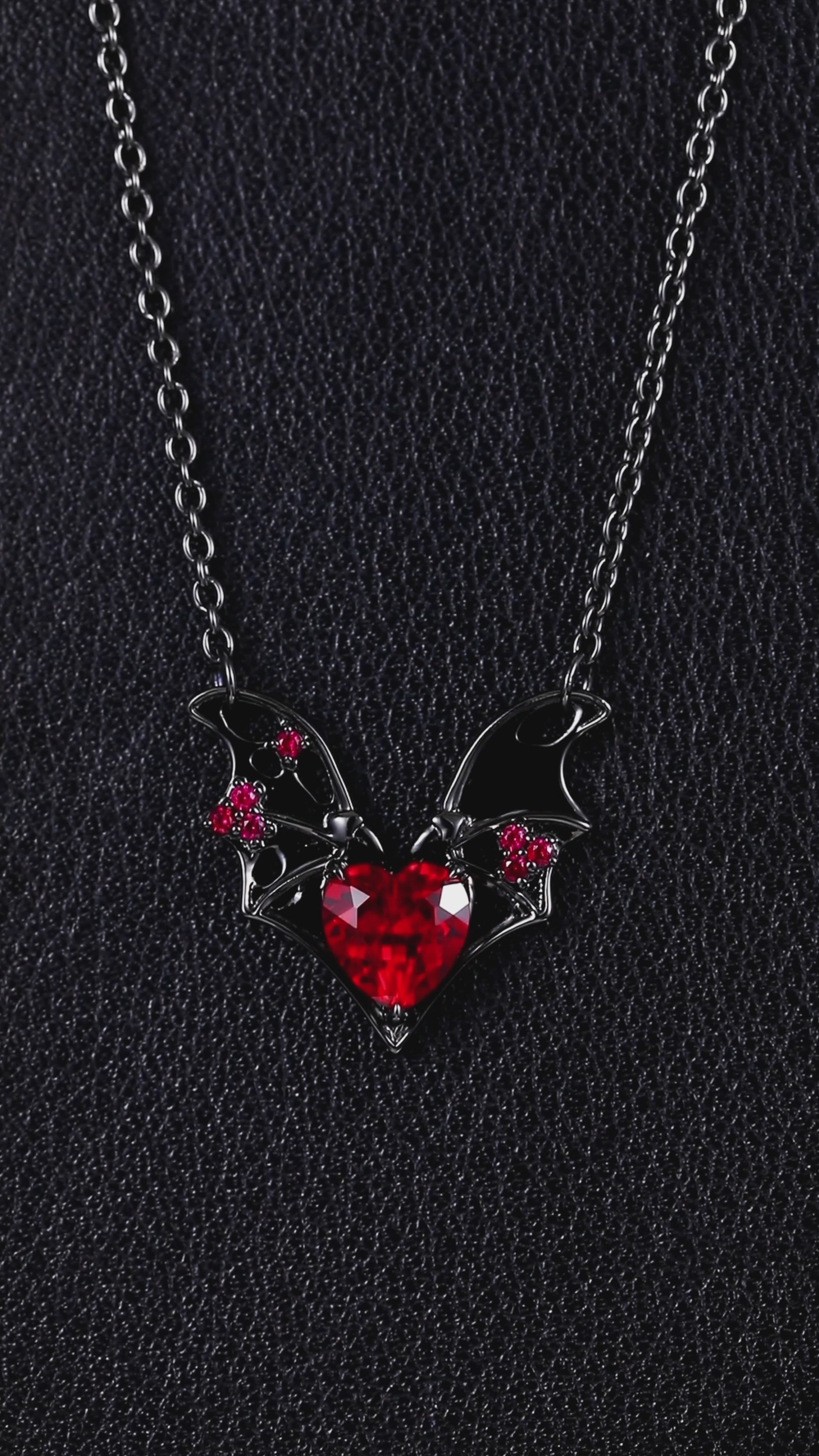 Heart Cut Lab Ruby Fallen Wings Gothic Necklace