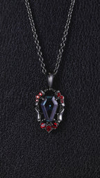 Coffin Cut Lab Alexandrite Vampire Relic Gothic Pendant Necklace with Garnet Accents