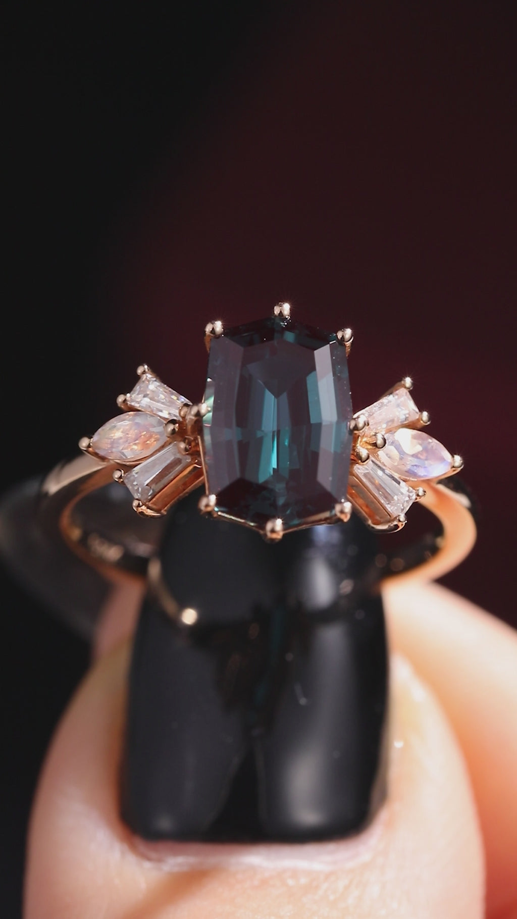 Elongated Octagon Cut Lab Alexandrite Multi Shape Cluster Ring