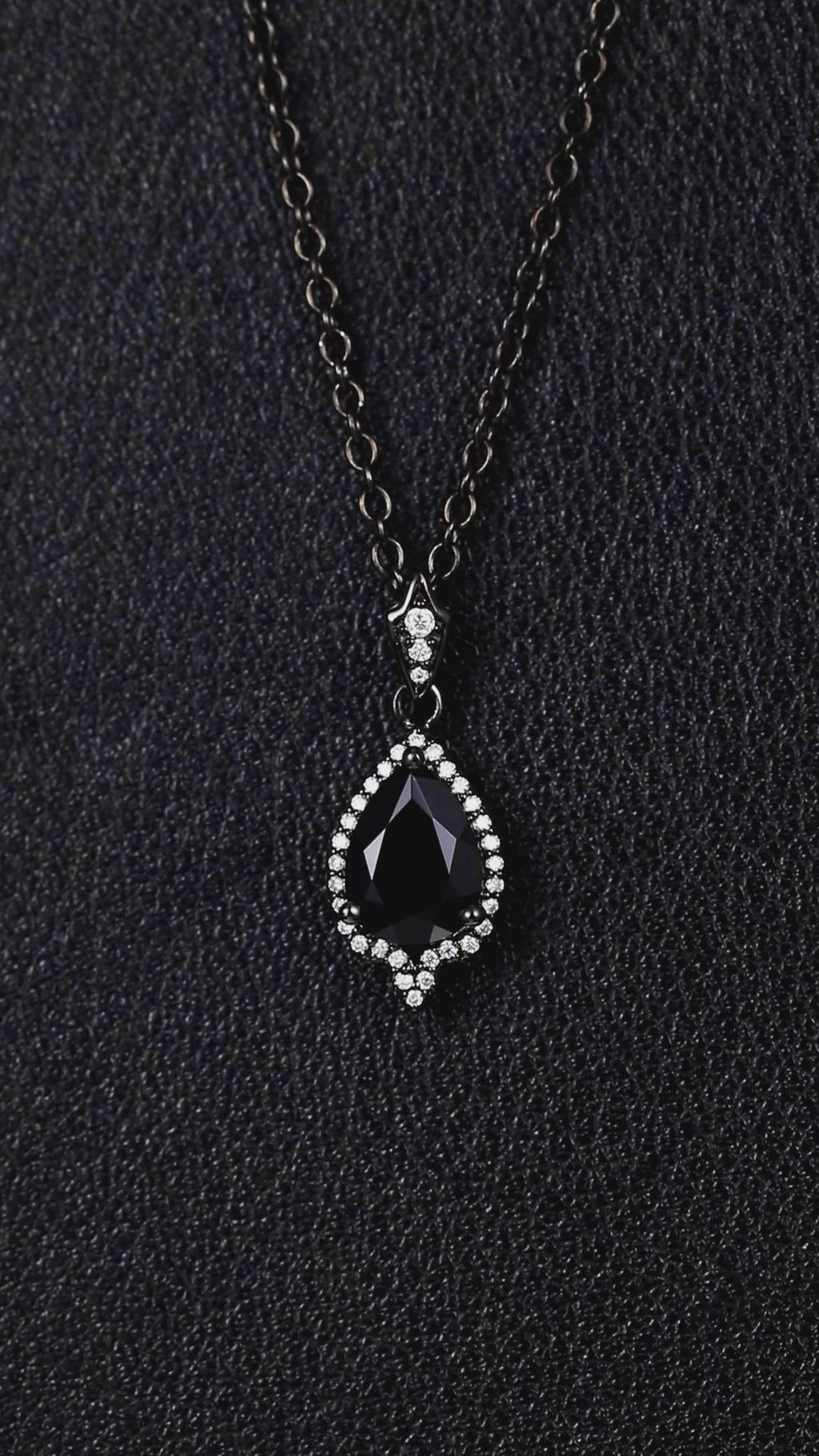 Pear Cut Black Diamond Halo Gothic Pendant Necklace