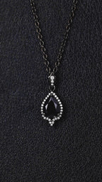 Pear Cut Black Diamond Halo Gothic Pendant Necklace
