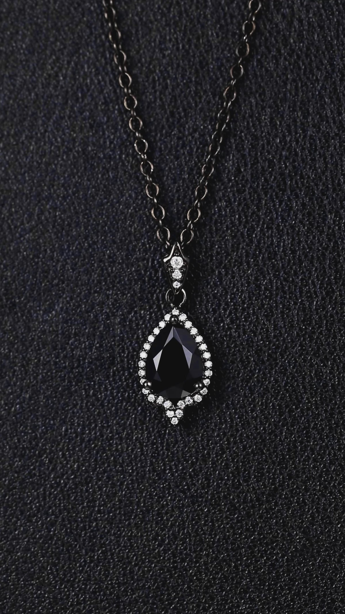Pear Cut Black Diamond Halo Gothic Pendant Necklace