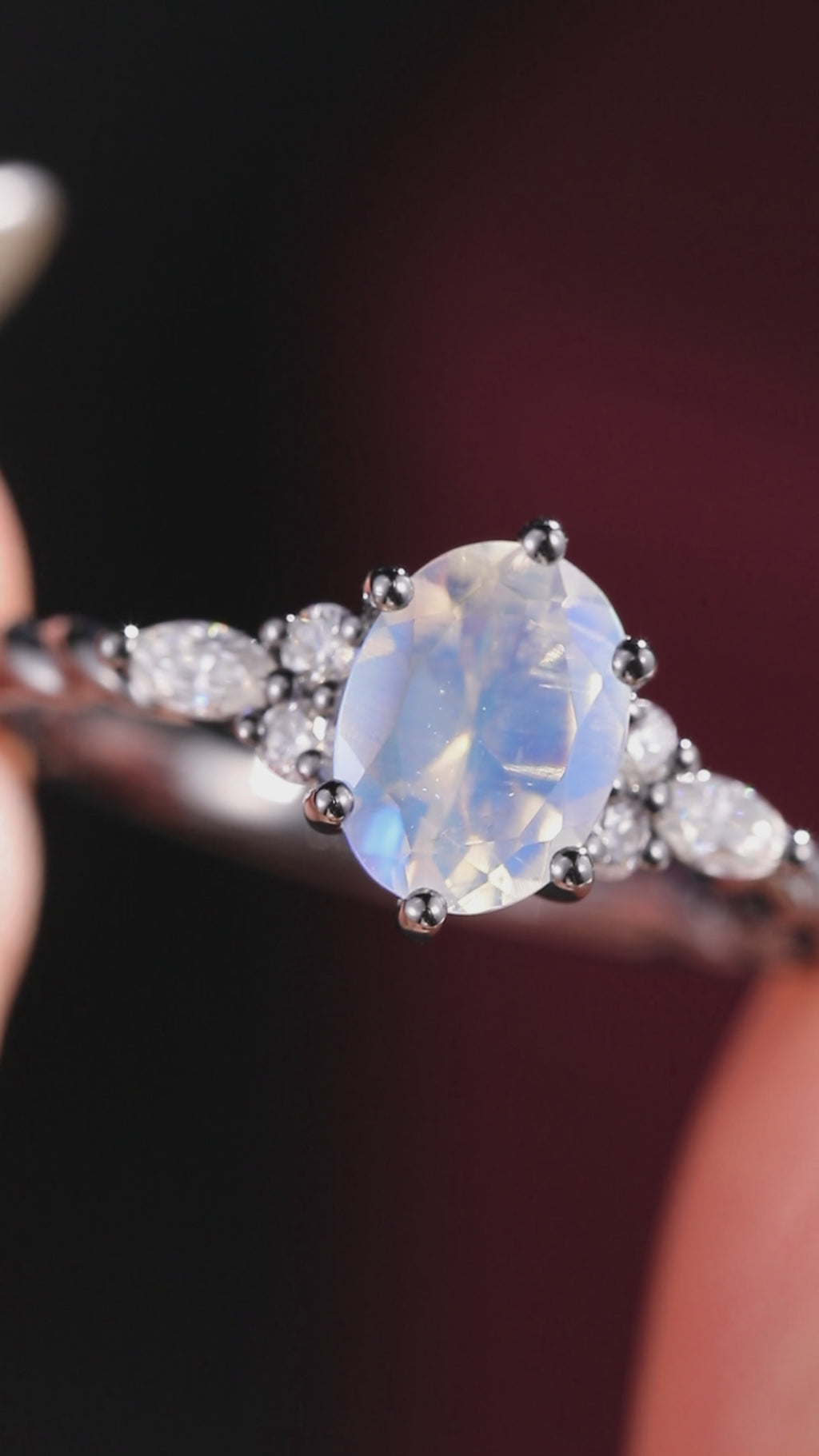 Oval Cut Moonstone Twisted Band Ring