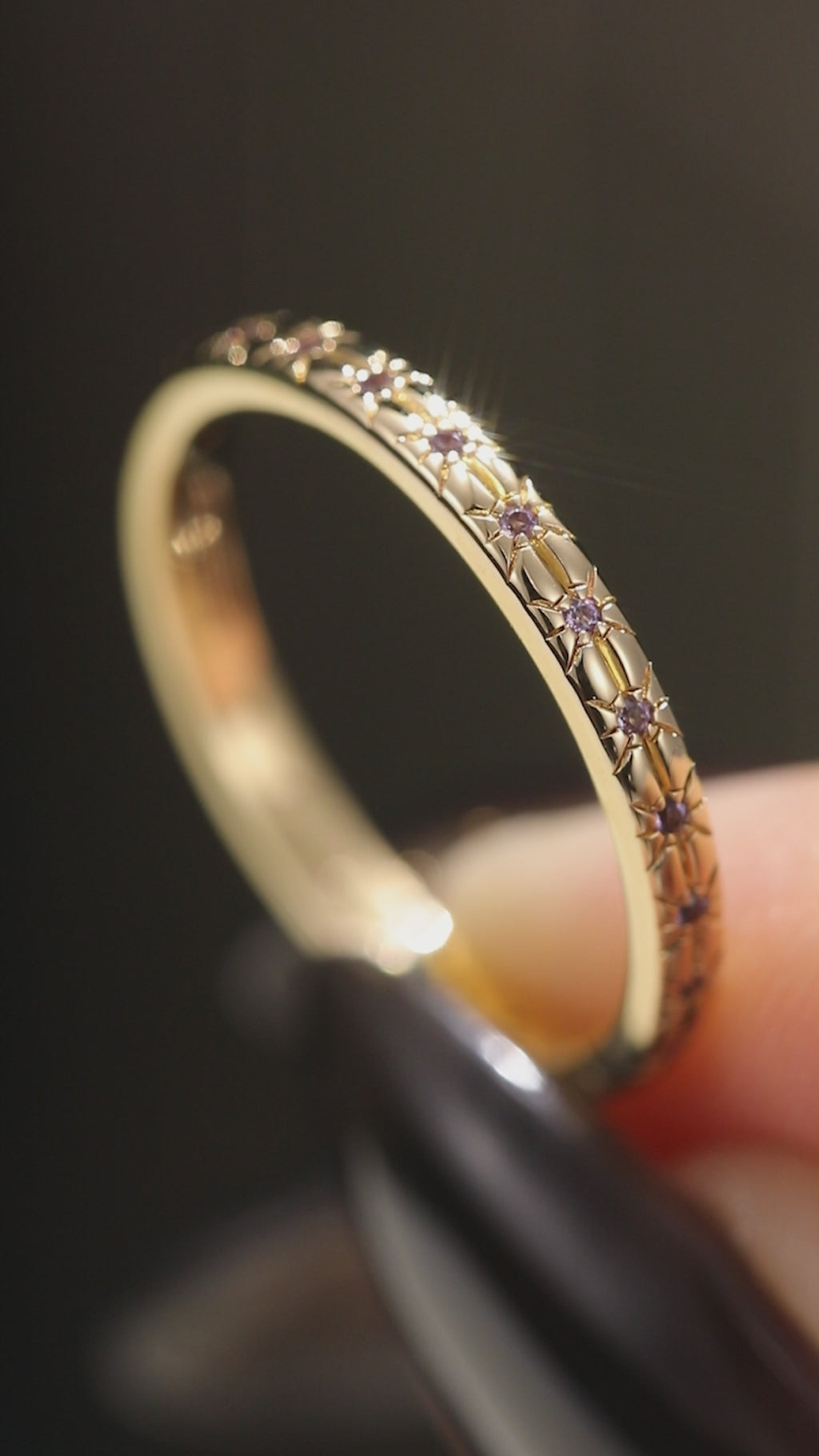 Amethyst Starburst Celestial Eternity Band Ring